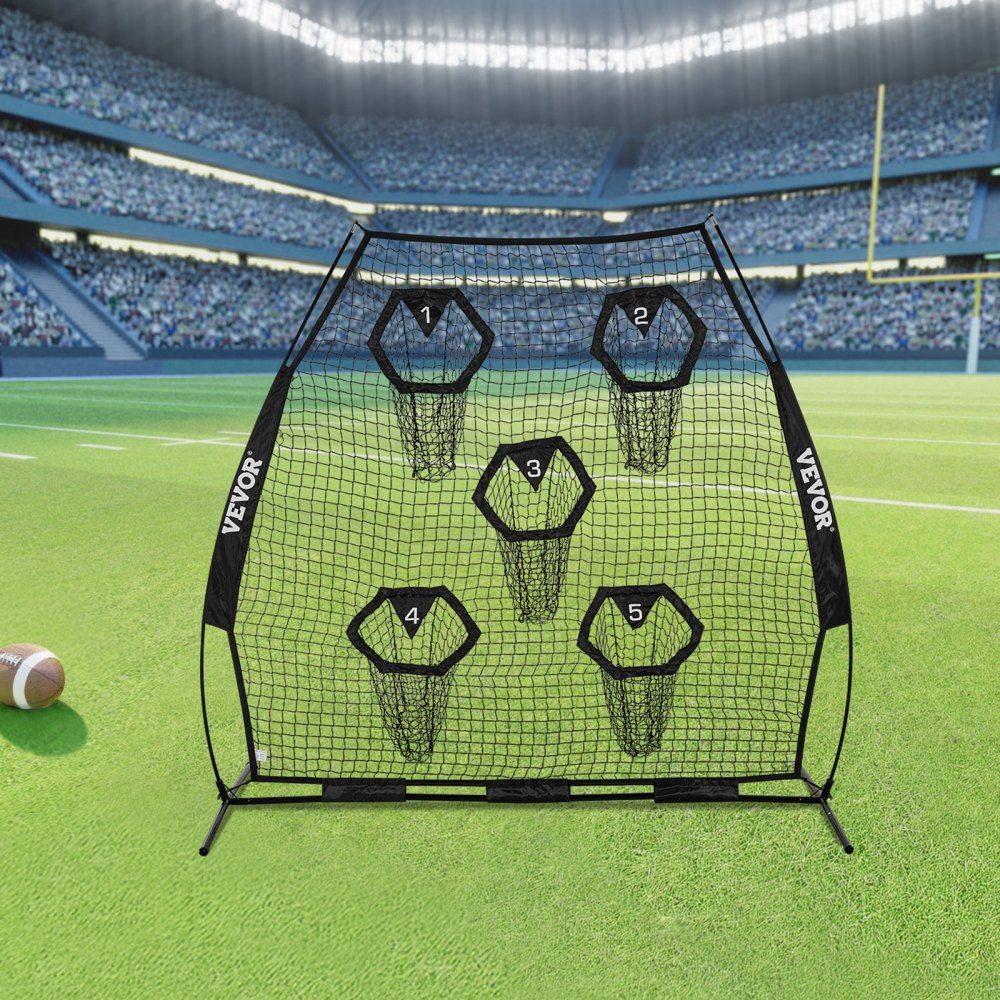 Football Coach Throwing Net, Practice Net (2265 x 1060 x 2100mm) with 5 Target Pockets and Portable Storage Bag and Straps, Throwing Target Training for Quarterback Passing Accuracy, Black
