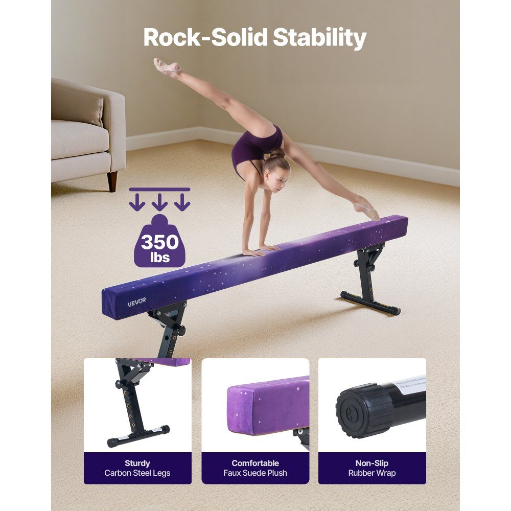 Poutre de gymnastique pour enfants 241 cm réglable en hauteur (5 niveaux), poutre de gymnastique porteuse de 158,7 kg, poutre d'équilibre pour salle de gym, Galaxy