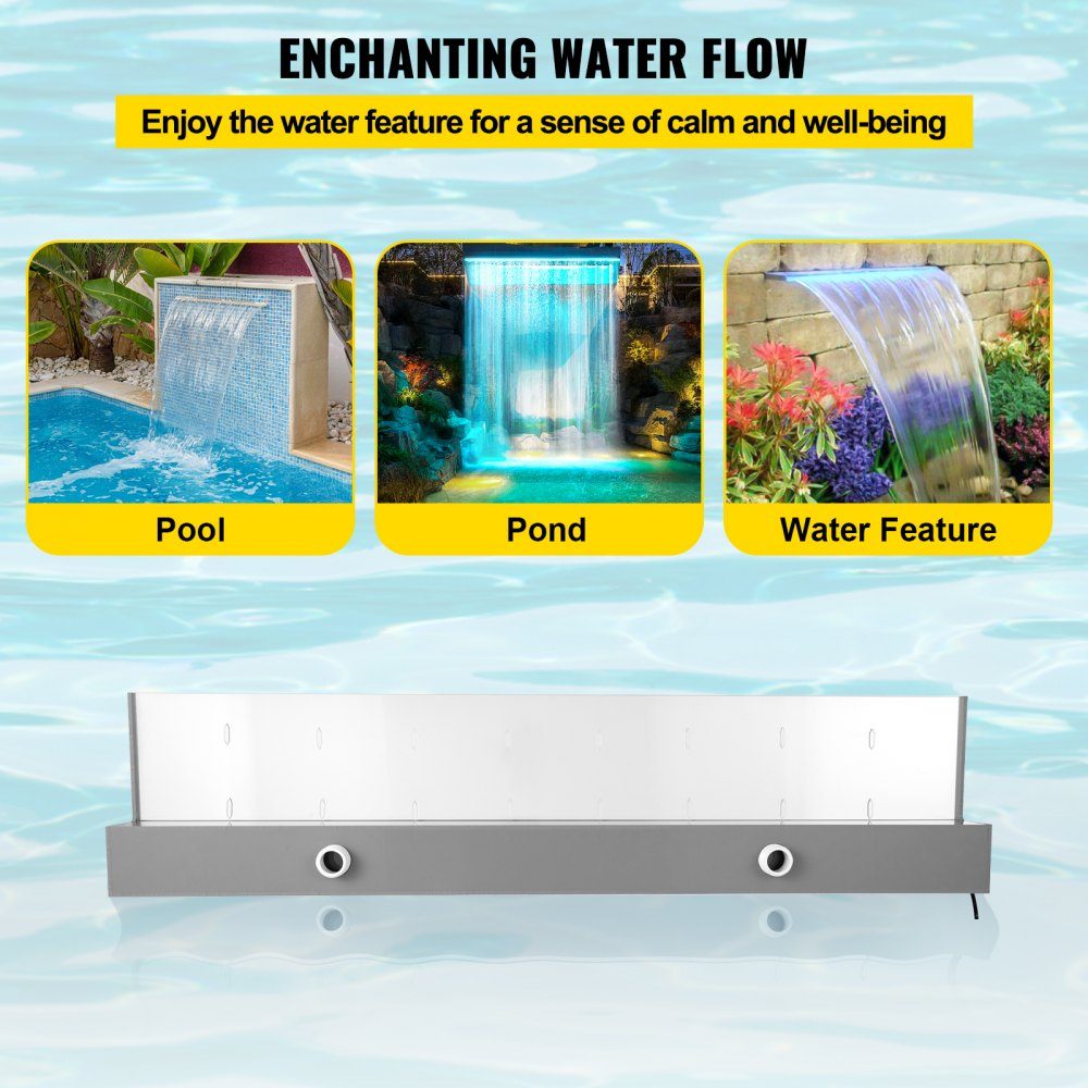 Waterfall 92 x 8 x 21 cm, pond waterfall made of acrylic material, waterfall and stream sets 8 m power cable for garden wall, wall gabion pond fountain colorful stripes, water fountain for pool