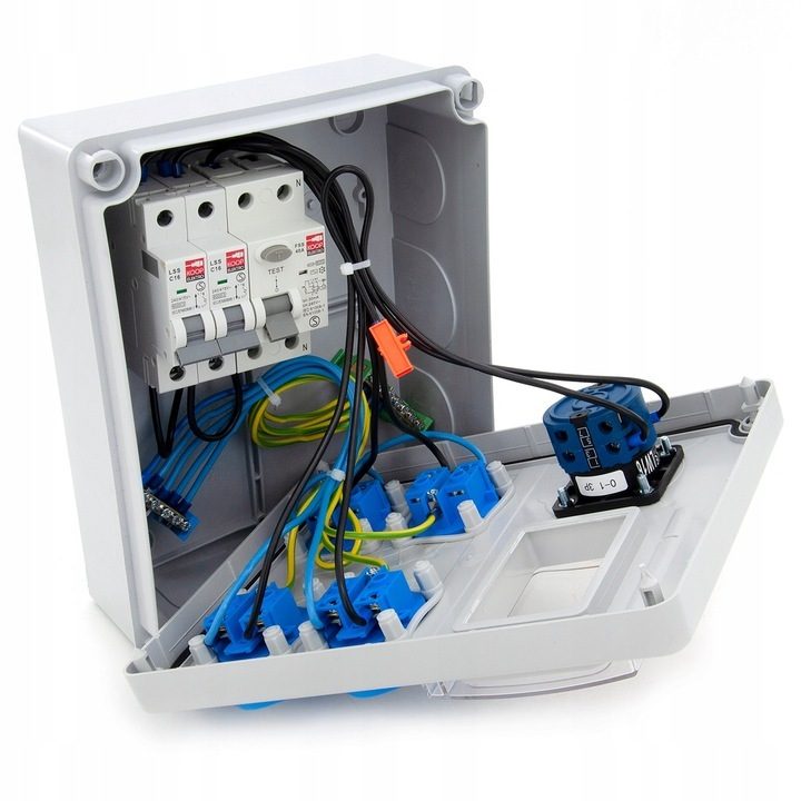Distributeur électrique mural 4x230V avec boîtier d'installation interrupteur principal
