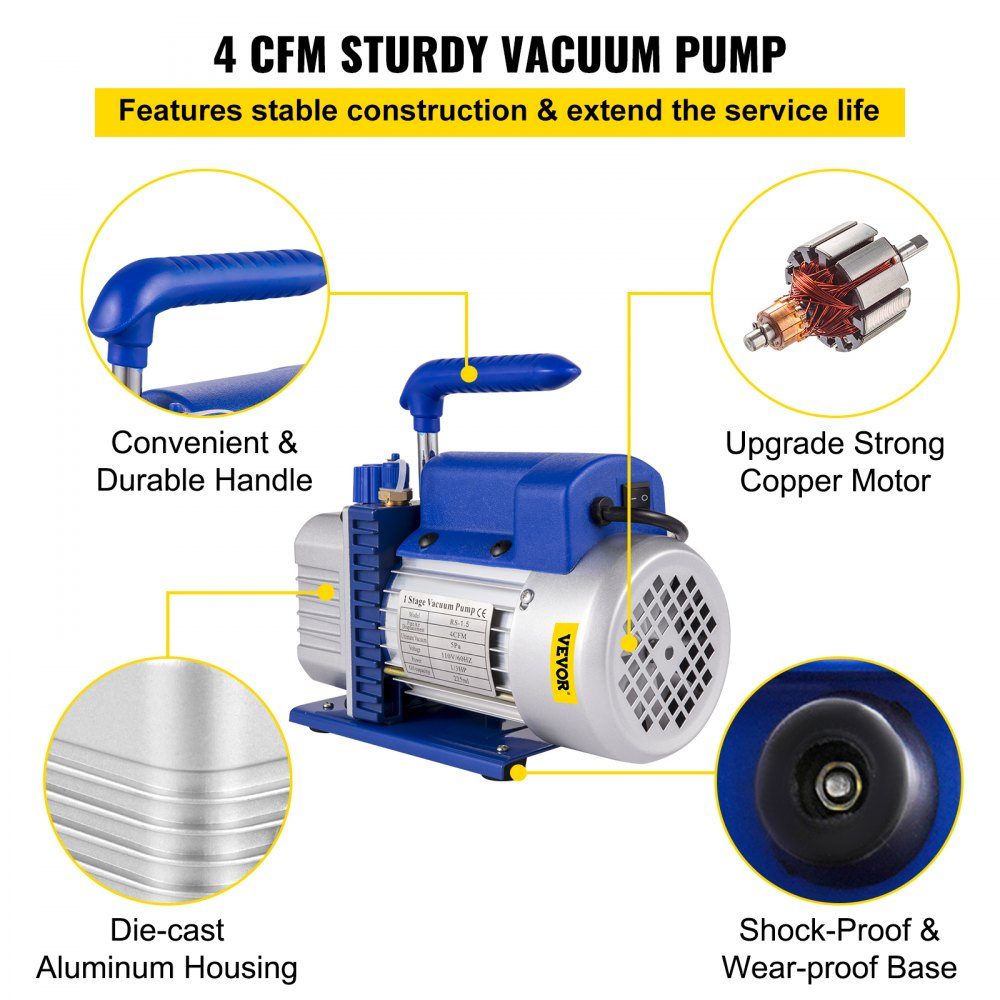 7,57 liter vacuümpomp, vacuümkamervacuümpomp, 113 l/min, 1/3 HP vacuümpomp