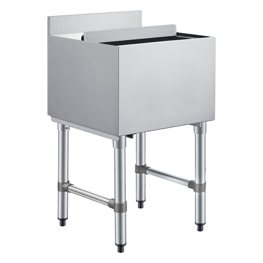 Cateringowy pojemnik na lód 46,7 l, podblatowy pojemnik na lód ze stali nierdzewnej 455 x 455 x 850 mm z przesuwaną pokrywą, uchwytami na butelki i regulowanymi nóżkami, do barów, restauracji i pubów, certyfikat NSF