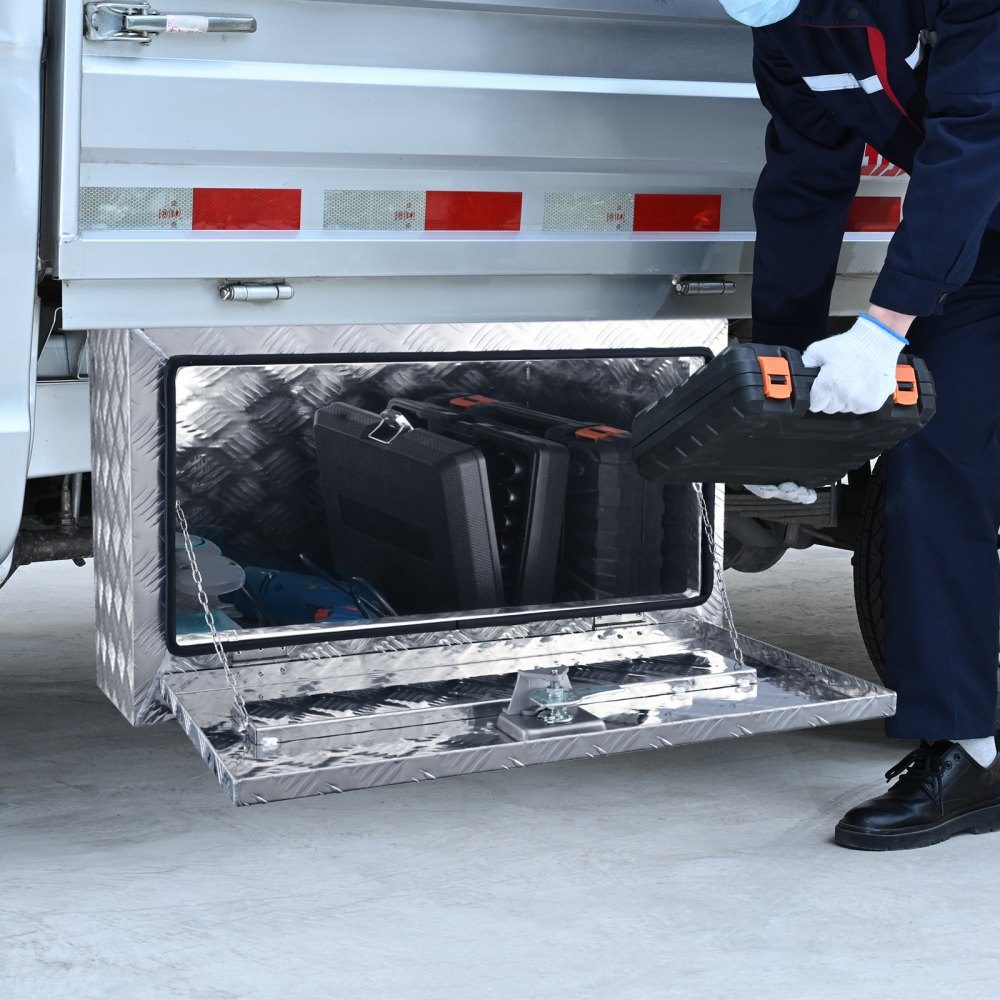 Truckbox Tool Box Trailer Box Tool Box 760x355x405mm Pickup Storage Box Aluminum Diamond Plate Tool Box with Lock and Keys Waterproof Trailer Storage Box