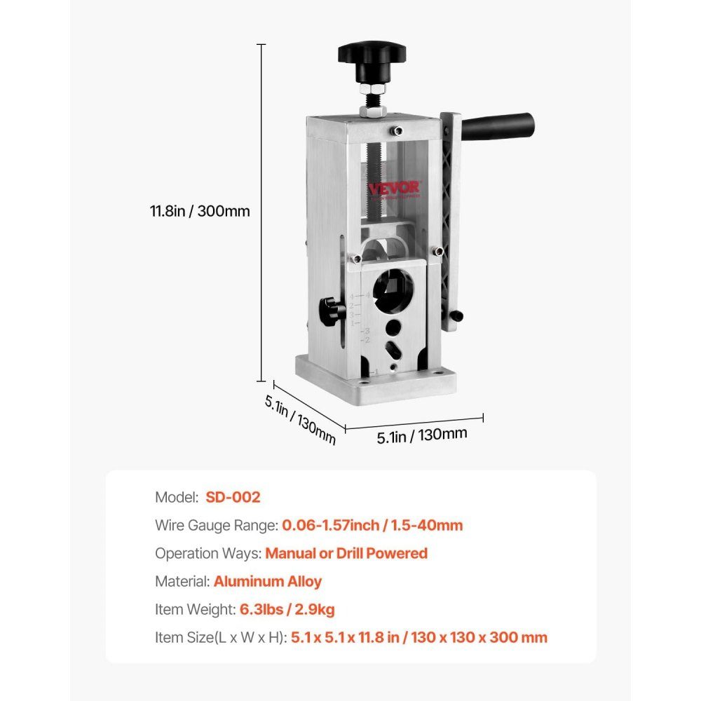 Kabelschälmaschine 1,5–40 mm. Kabelschälmaschine. Manuell oder mit Bohrmaschine angetrieben. Kabelschälmaschine 130 x 130 x 300 mm. Ideal zum Abisolieren beschichteter Monofilament-Mehrleiterkabel