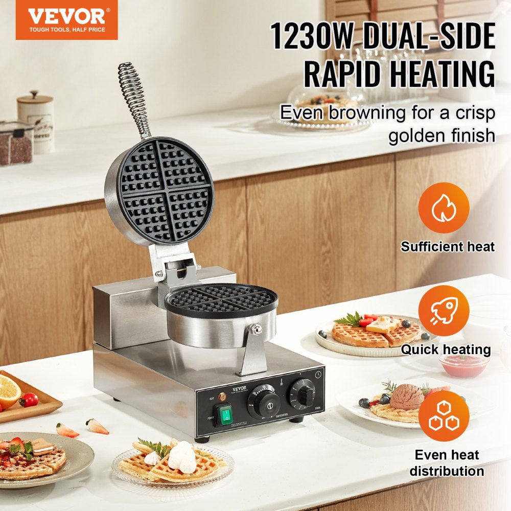 Commercial waffle iron 1230 W waffle maker with non-stick baking surfaces stainless steel waffle iron with temperature and time control, for restaurant bakery 4 fan-shaped waffles Commercial waffle iron 1230 W waffle maker with non-stick baking surfaces stainless steel waffle iron with temperature and time control, for restaurant bakery 4 fan-shaped waffles