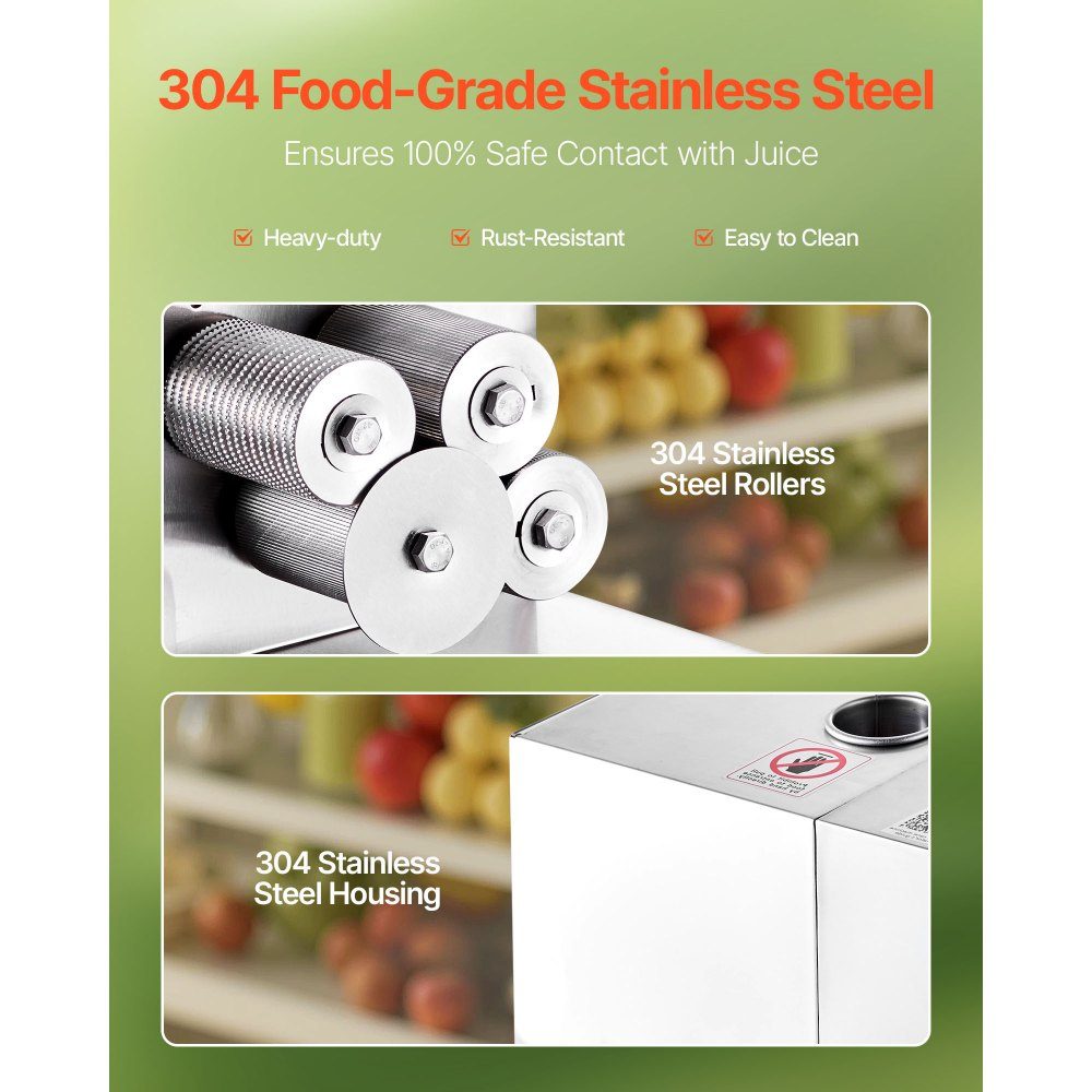 Commercial Sugarcane Juicer, 800W Electric Sugarcane Juicer with 300kg/h High Power, 4 Stainless Steel Rollers, Sugarcane Press Juicer (55x38x52cm)
