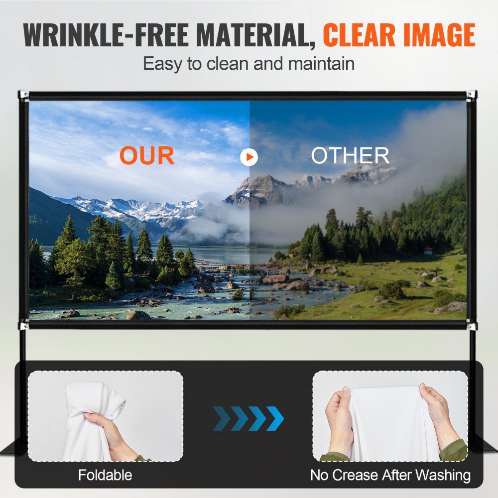 Projection Screen with Stand 15" Portable Movie Screen 16:9 Outdoor Indoor Projector Screen 138" x 80" Mobile Projector Screen 160°
