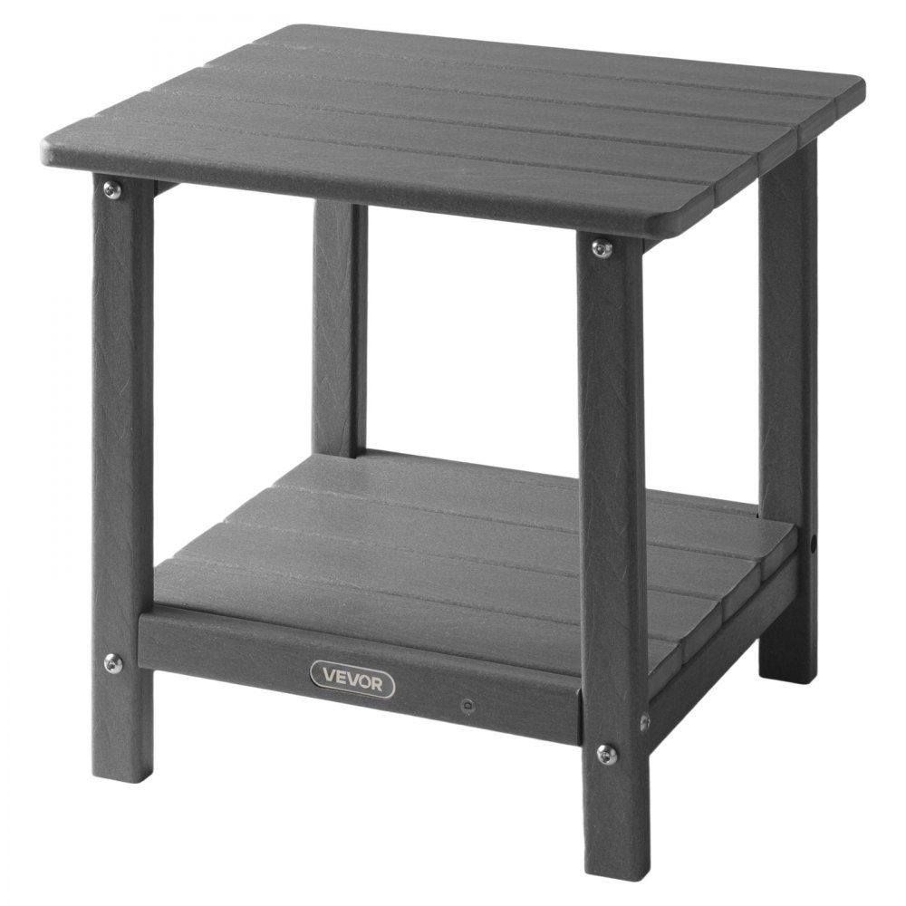 Beistelltisch aus Kunststoff, 45x38x44 cm, Gartentisch aus HDPE, Balkontisch mit 2 Ablagen, Nachttisch, Couchtisch, Dekotisch, geeignet für Terrasse, Pool, Strand, Veranda, Garten, Grau