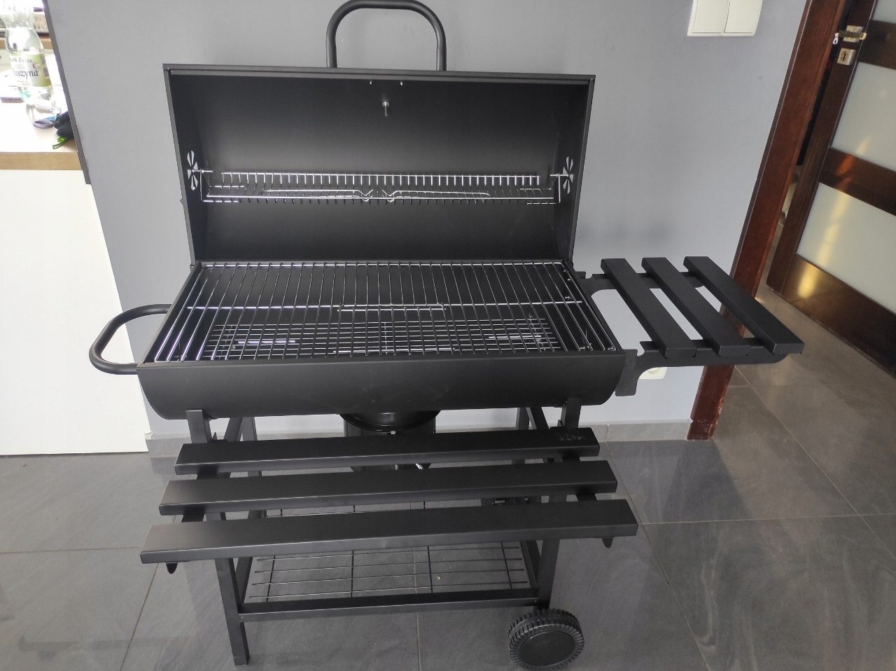 BBQ Holzkohlegrill Grill Smoker Set mit Deckel Camping Outdoor Seitenregal