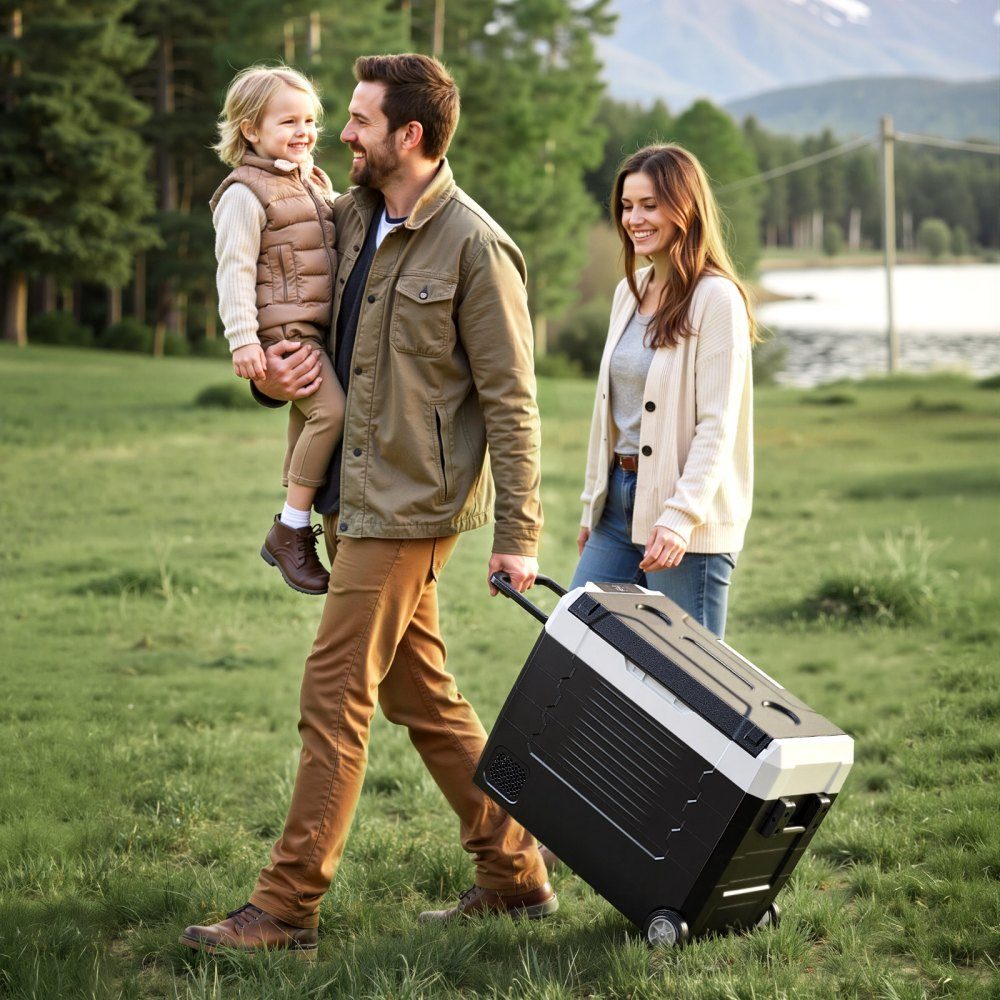 Compressor Cooler 12/24V DC 100-240V AC, Car Fridge 45L with App Control & Wheels & 2 Temperature Zones (-20°C to 20°C), Portable Fridge for RV, Boat, Camping, Fishing