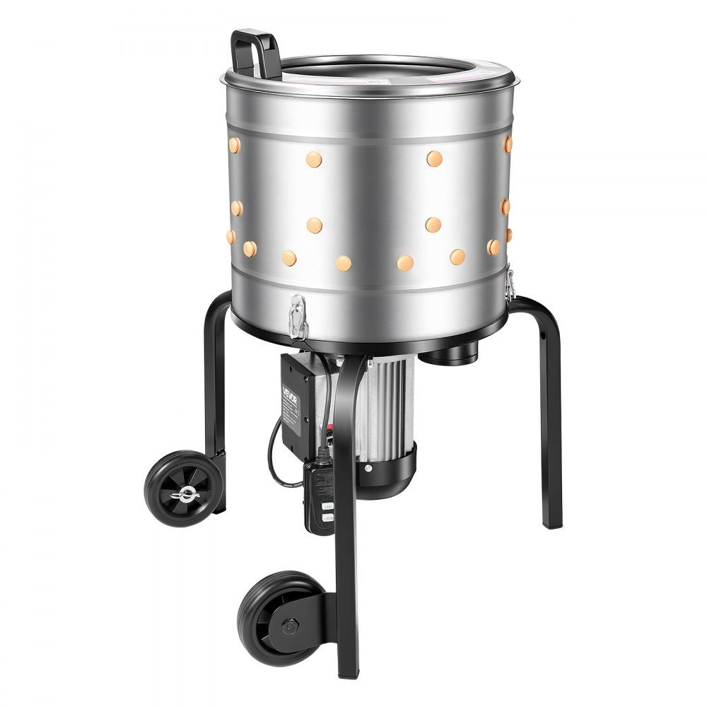 Poultry Plucking Machine, 400mm Drum, 500W, 230RPM, Electric Plucking Machine with 114 Soft Fingers and Transport Wheels, Stainless Steel Feather Remover for Processing 1-2 Chickens