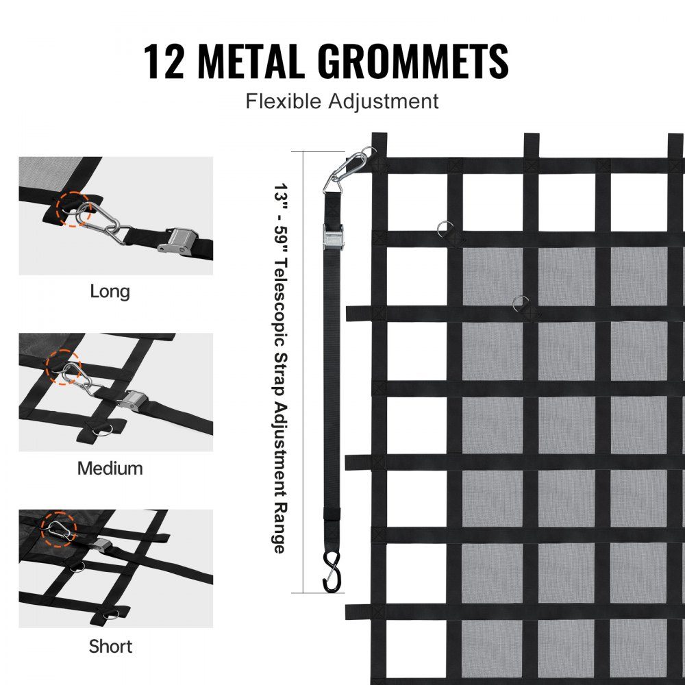 Cargo Net, 183 x 145 cm, Truck Bed Net, 4 Adjustable Straps with Carabiners & S-Hooks, Transport Net Wear-Resistant & Weatherproof, Luggage Net Suitable for Pickup, Truck, Jeep, SUV, Boat