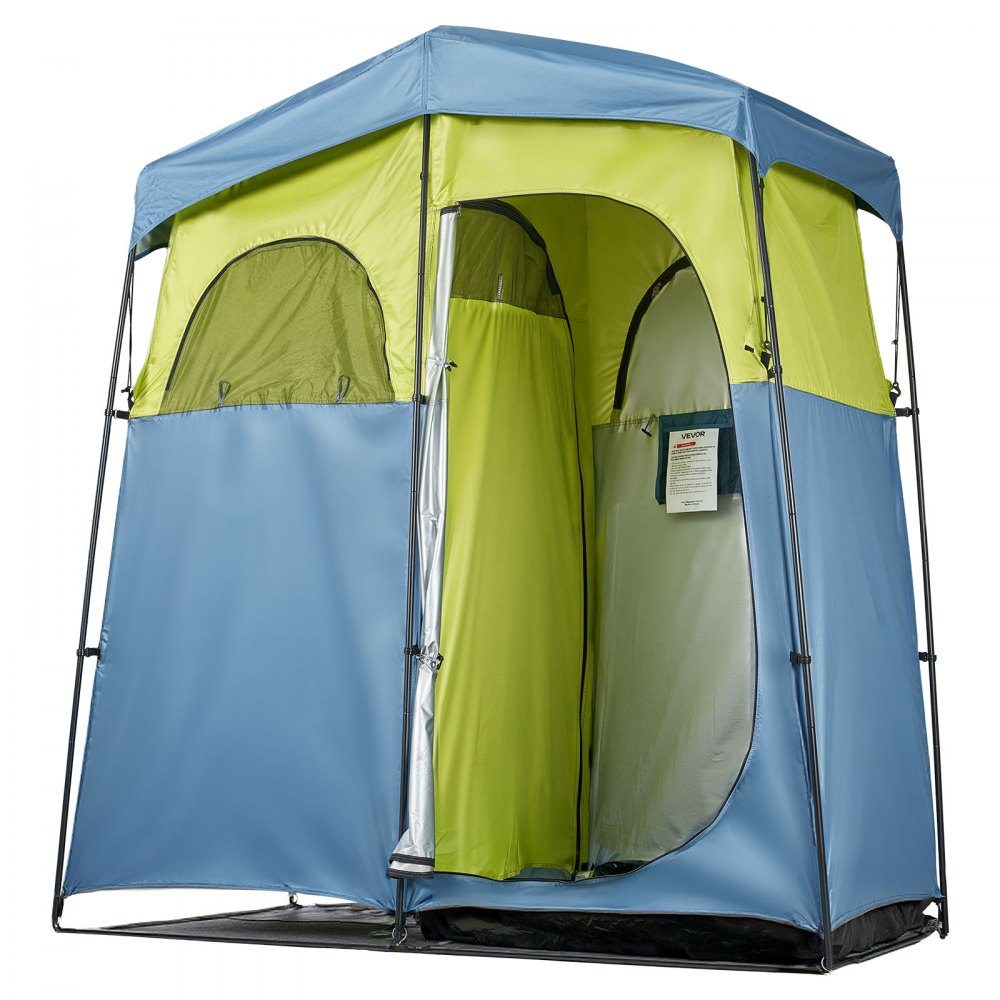 Shower tent with 2 rooms, toilet tent (2133x1067x2133 mm) with shower bag, changing tent including pegs & ropes & carry bag & support poles, made of 150D Oxford fabric for camping, beach, fishing