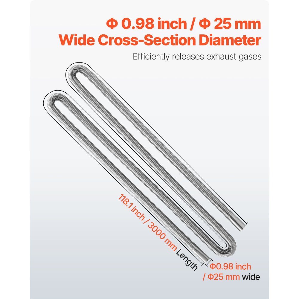 Exhaust pipe auxiliary heater Flexible exhaust hose 300 cm for car diesel heaters with 2 clamps, stainless steel exhaust pipe with Φ 25 mm cross section for 2 kW / 5 kW / 8 kW diesel heaters air heaters