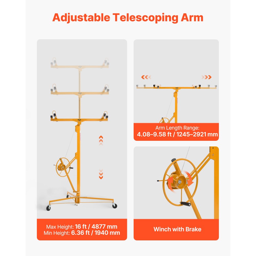 Plattenheber bis max. 68 kg, 4877 mm Höhe, Gipskartonheber mit verstellbarem Teleskoparm, Gipskarton, Trockenbauheber, Plattenheber, Hebezeug, Werkzeug, für Decken- und Wandmontage (gelb) Plattenheber bis max. 68 kg, 4877 mm Höhe, Gipskartonheber mit verstellbarem Teleskoparm, Gipskarton, Trockenbauheber, Plattenheber, Hebezeug, Werkzeug, für Decken- und Wandmontage (gelb)