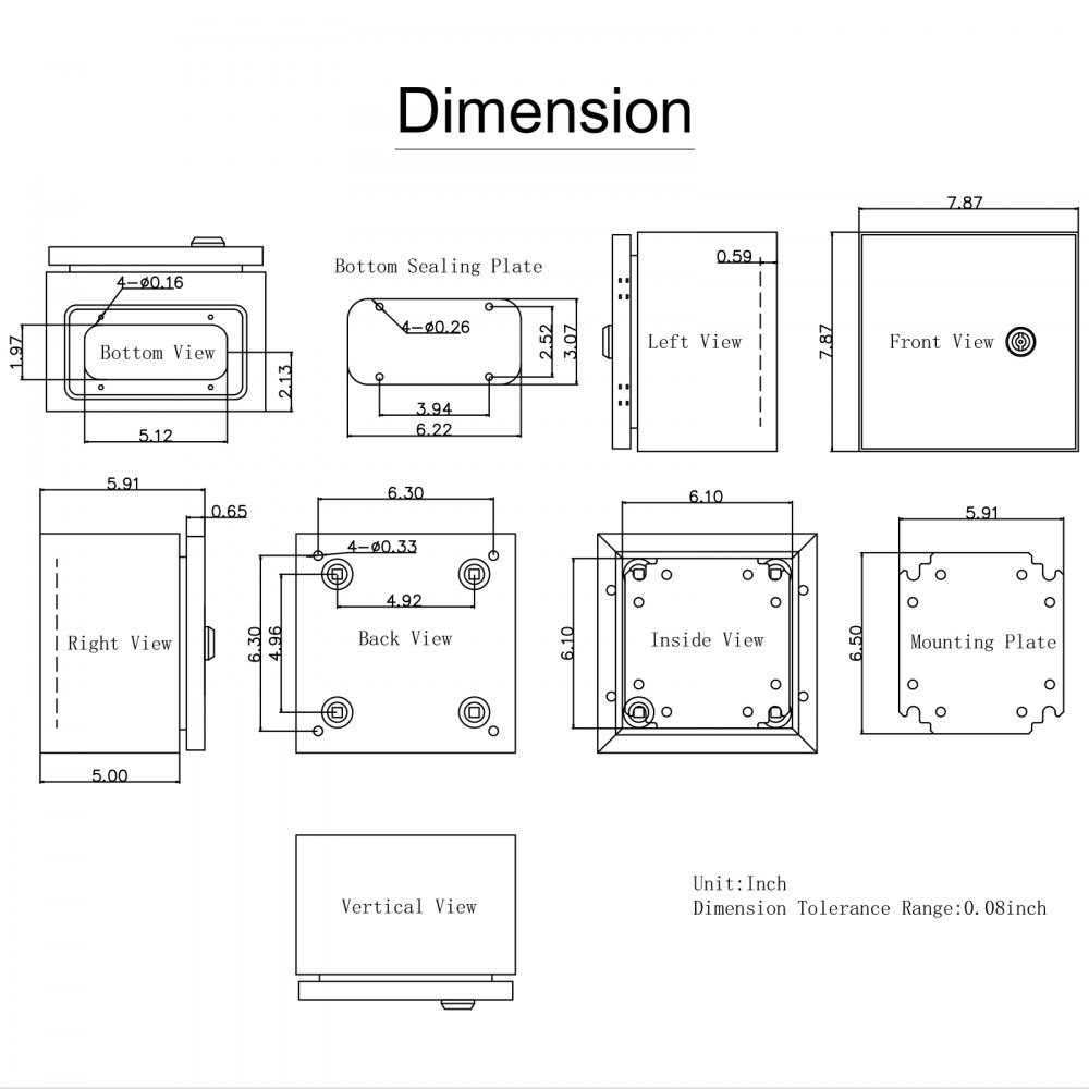 Steel electrical box, electrical enclosure, 20x20x15 cm, carbon steel, IP65
