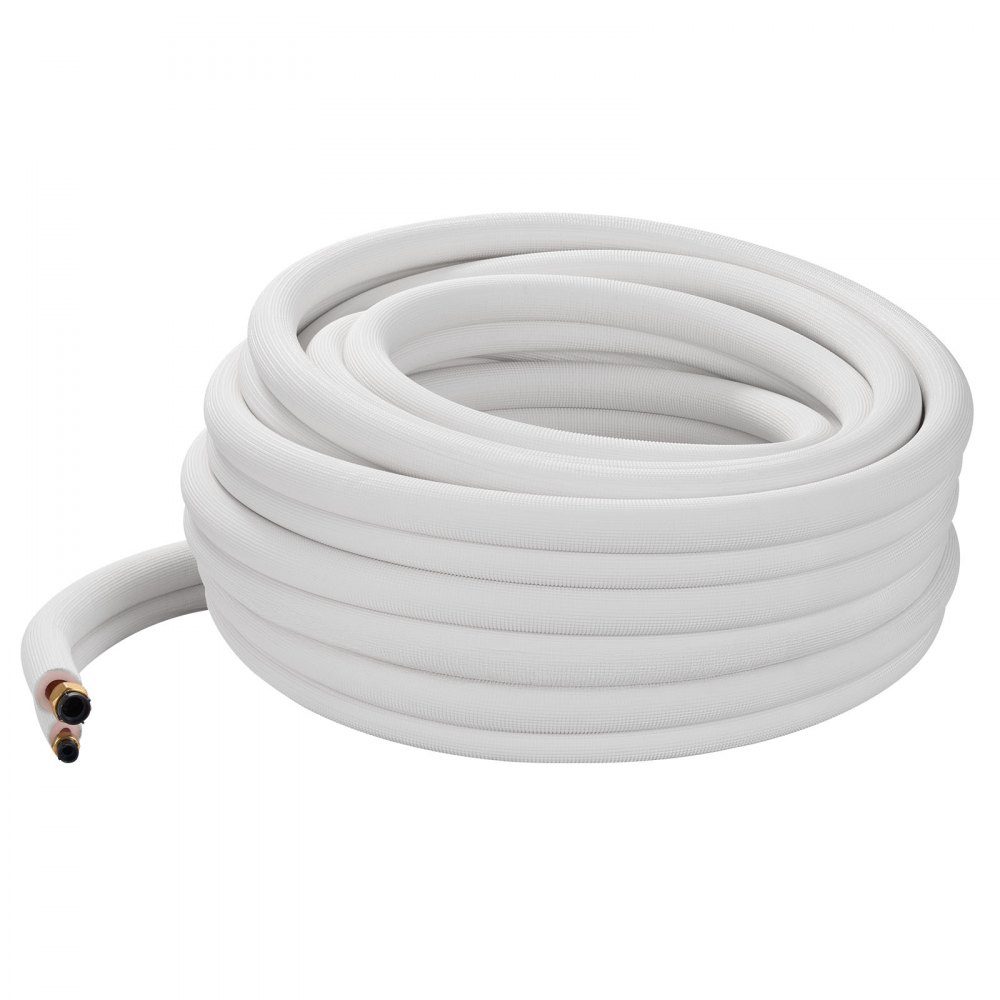 Refrigerant Pipe 50ft Copper Pipe 6.4 and 12.7mm OD AC Copper Pipe PE Insulated Coil Rich Connectors for Mini Split Air Conditioner, HVAC or Heat Pump System