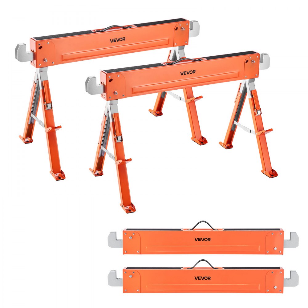 Jack Stand, 2 Pack Work Trestles 816.5kg Folding Trestle with Folding Legs, Height Adjustable Sawhorse with Non-Slip Foot Pads for Woodworking, Carpenters and Contractors