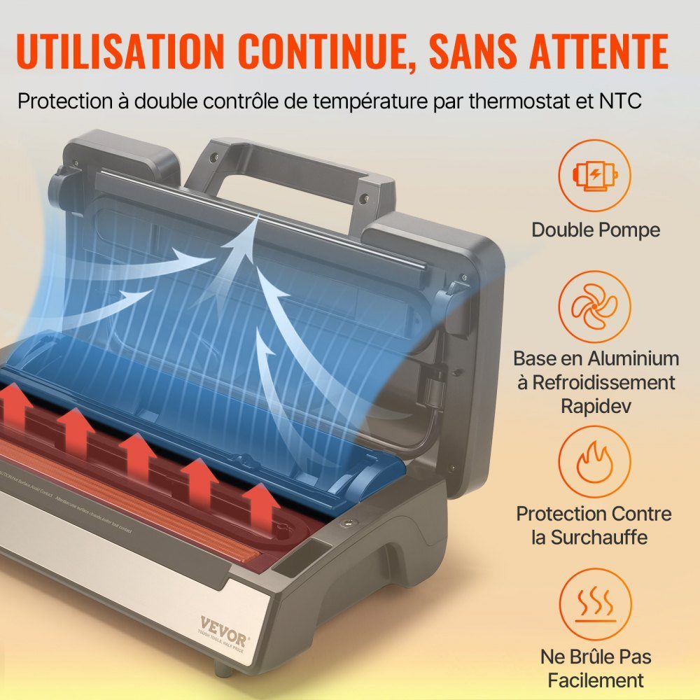 Vacuum sealer 130W vacuum sealer 90Kpa welding machine 30cm welding length Film welding machine for dry or moist foods Includes 10x vacuum bags, 2x vacuum bag roll and hose