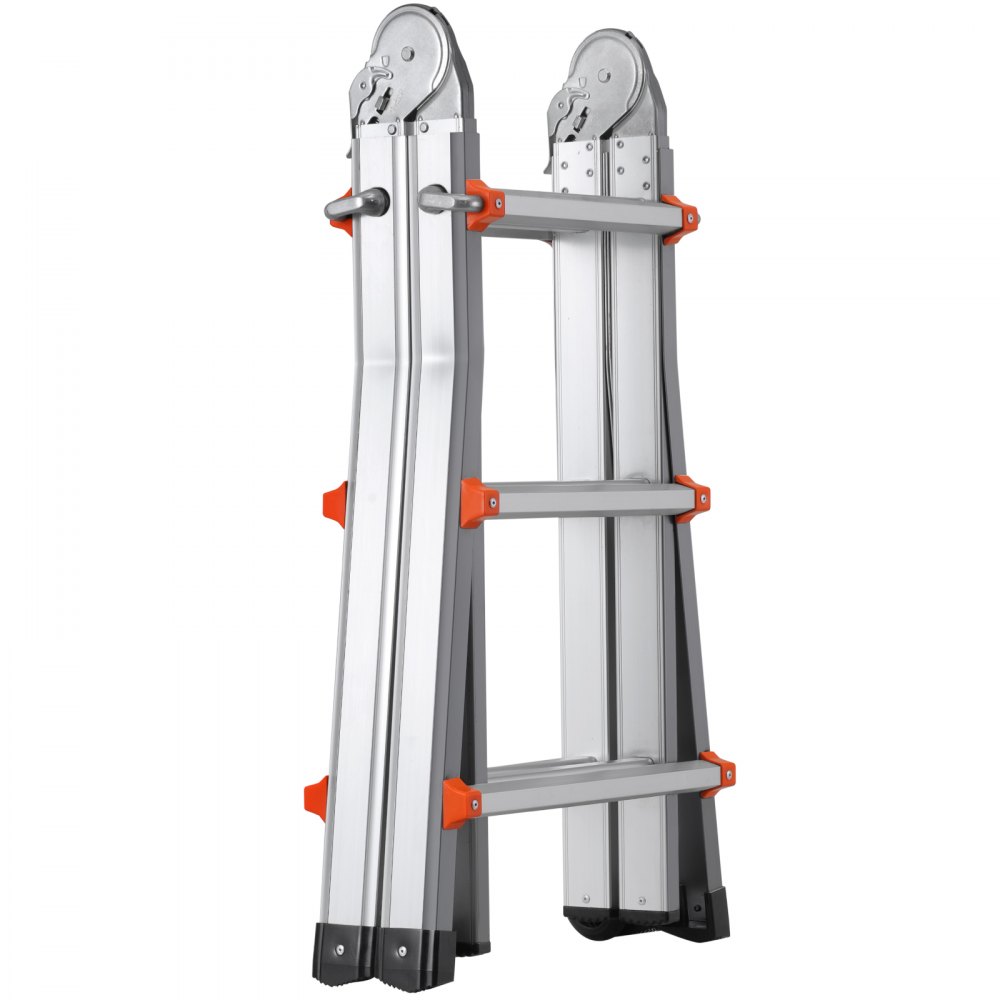 Telescopic A-Frame Ladder 3350mm Compact Aluminum Extension Ladder Multifunctional Portable Folding RV Ladder Telescopic Ladder for Homework Stairs Indoor Outdoor Roofs 150kg Load Capacity