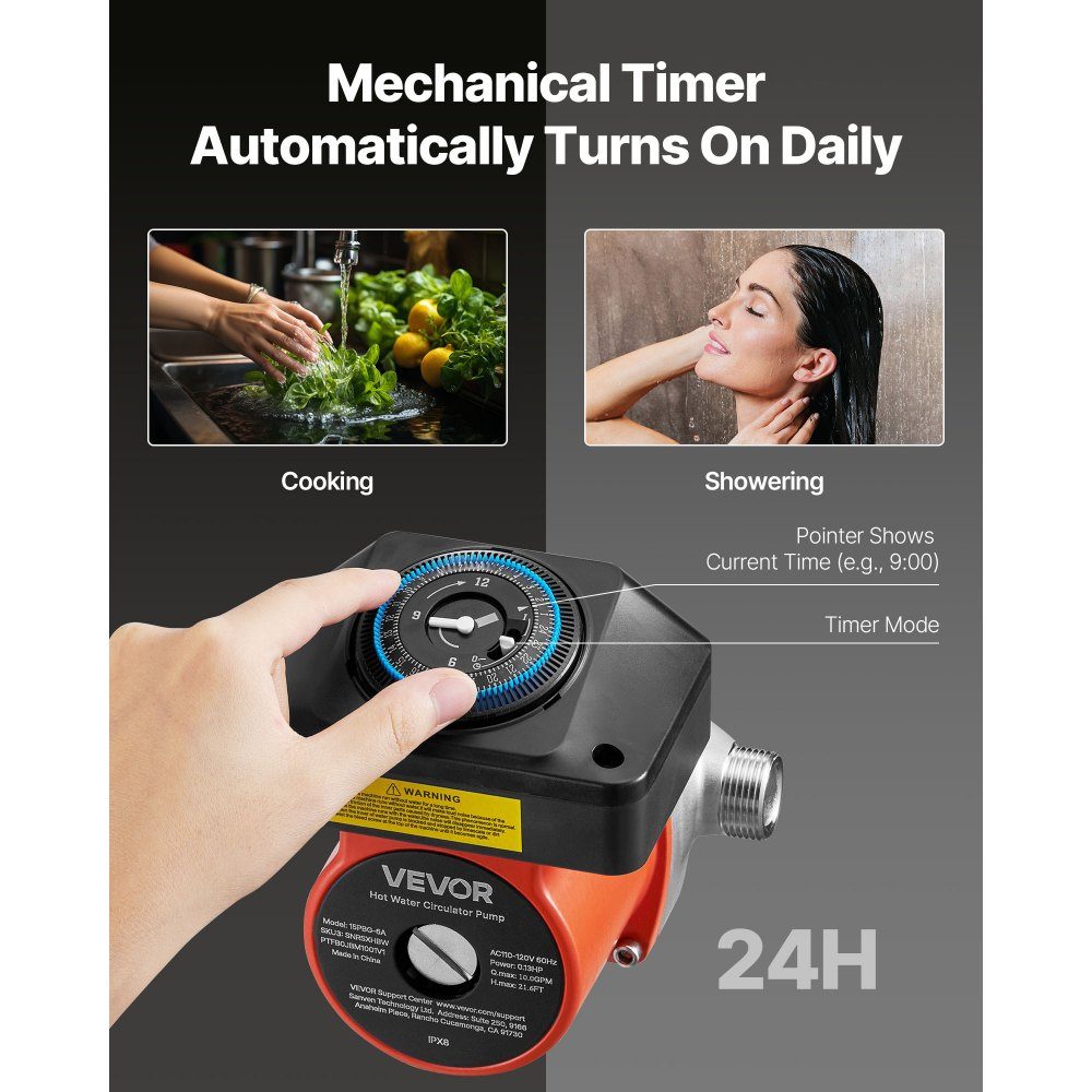 Circulation Pump with Timer 38L/min Instant Circulation Pump System 100W AC 220-240V Heating Pump G3/4" to G1/2" Connection for Boiler Hot Water Preparation