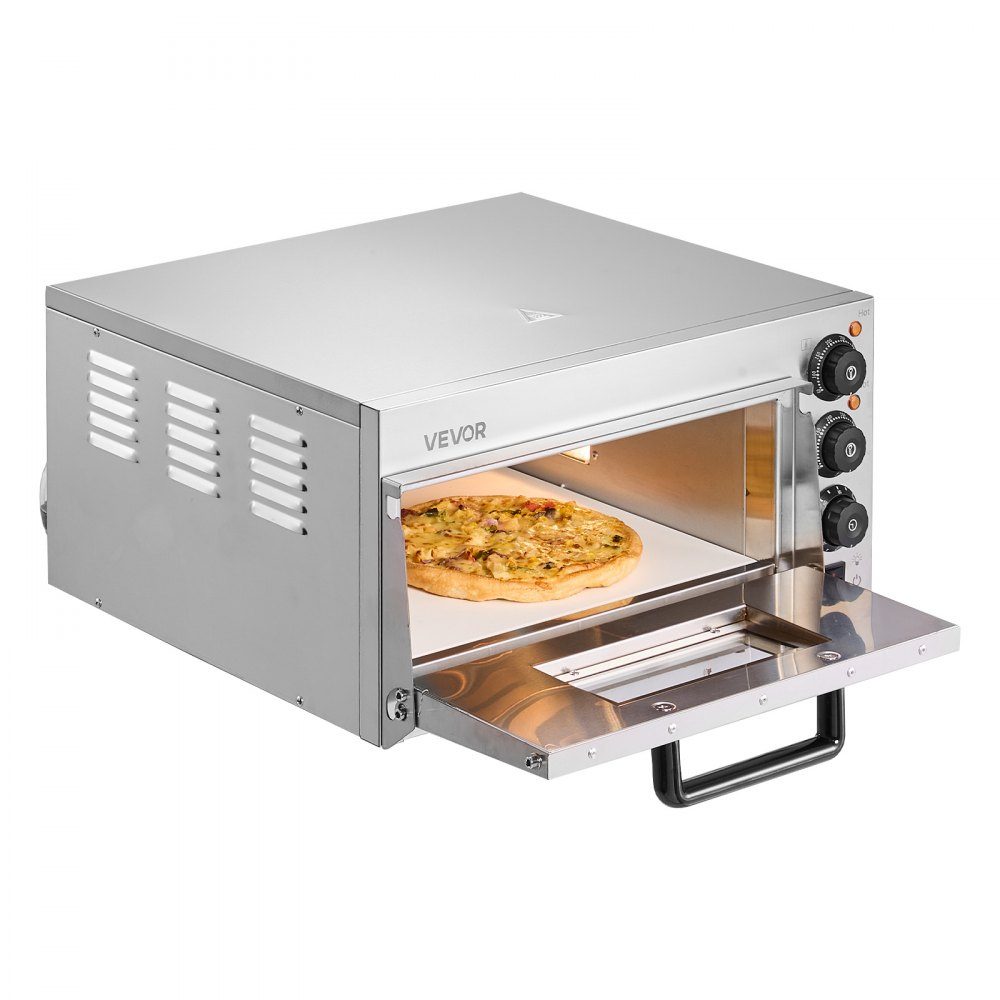 Commercial Countertop Pizza Oven, 16 Inch Cover Layer, Stainless Steel Electric Pizza Oven with Stone and Handle, Multipurpose Indoor Pizza Machine for Baking Pretzels in Restaurant at Home