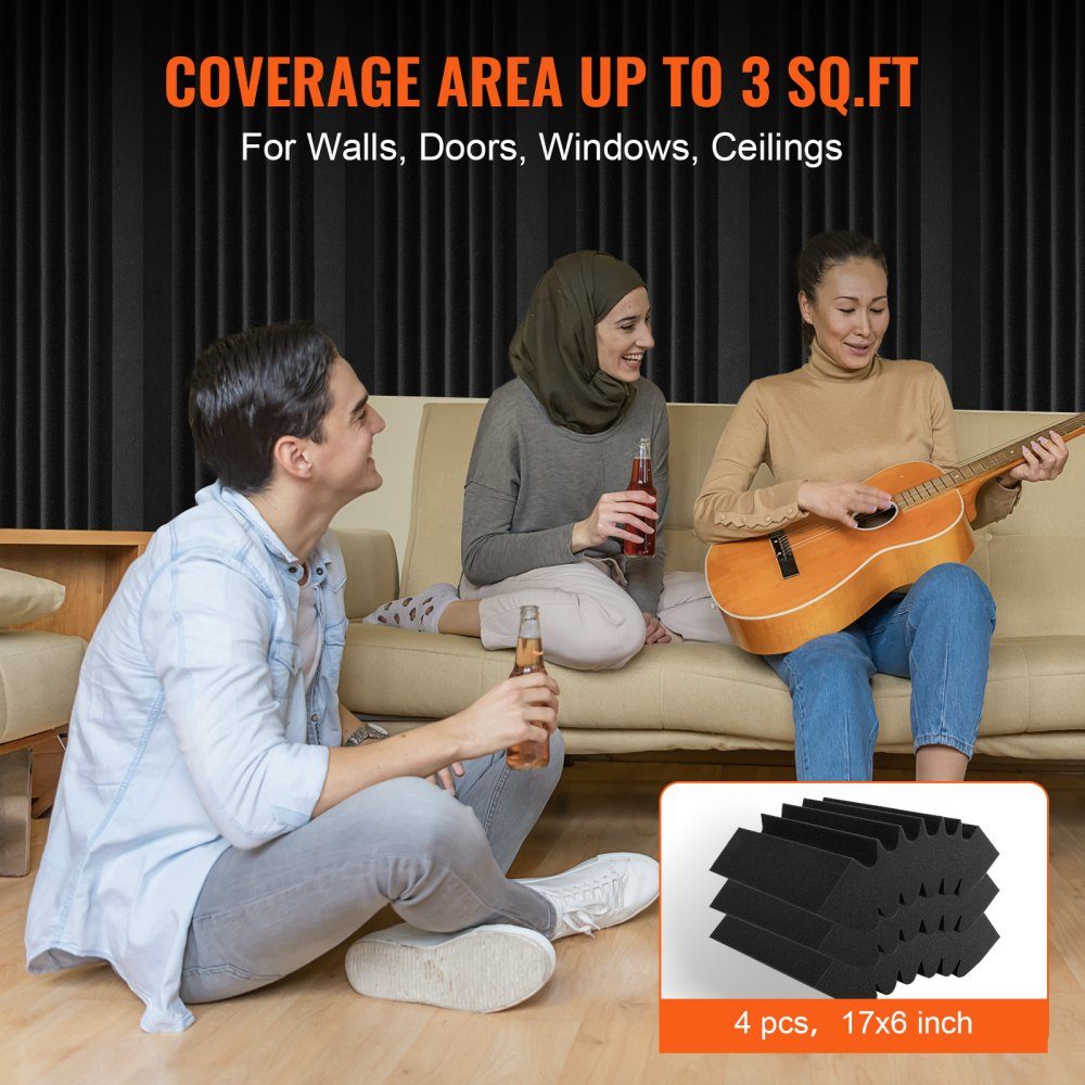 Akustikschaum-Akustikplatten 4er-Set, 42x16x30cm, selbstklebende schalldichte Wandpaneele, Akustikplatte, Akustikschaummatten für Studiowände & -decken, schwarz