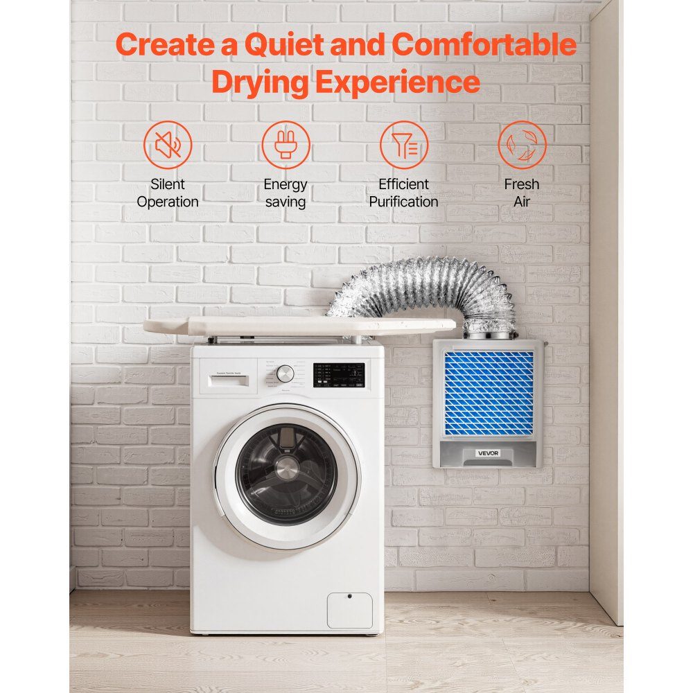 Kit d'aération de sèche-linge intérieur 3 en 1 en matériau ABS avec tiroir à eau pour hotte aspirante à port de sortie de 99 mm avec rappel de surchauffe et 4 tampons de nettoyage