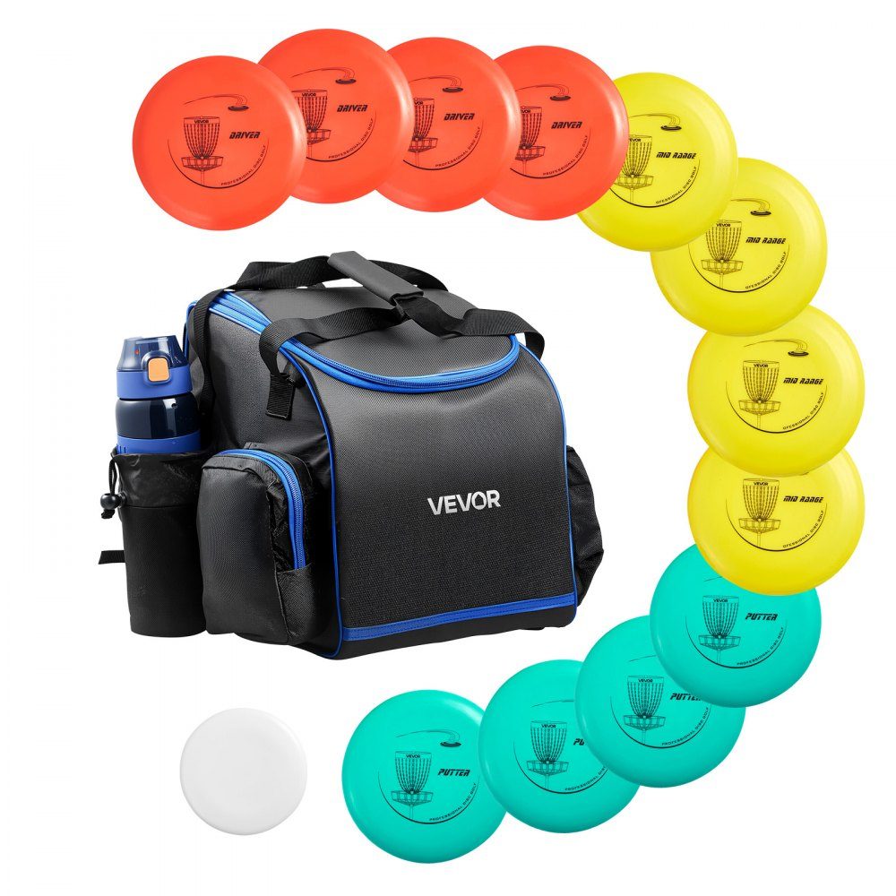 Disgolf Set Disc Golf Discs (12+1) for Beginners, Starter Set, with Putter, Middle Class, Driver, Includes Mini Marker, Portable Backpack, for Garden, Lawn, Beach and Outdoor Park