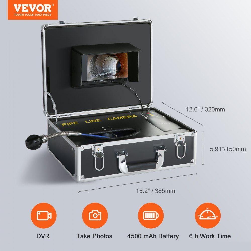 Kanalkamera, 50 m, 7-Zoll-Bildschirm, Rohrinspektionskamera mit DVR-Funktion, IP68 wasserdichte Kamera, 12 einstellbare LEDs mit einer 16 GB SD-Karte für Abwasserrohre, Kanalabflussrohre