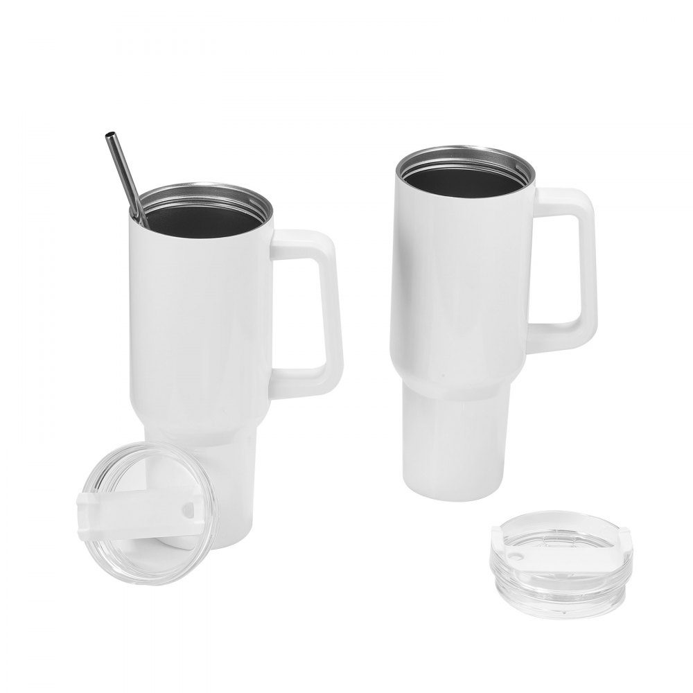 Sublimation Mugs 8pcs (1183ml), Stainless Steel Sublimation Mugs with Lid & Straw & Handle, Double Wall Insulated Sublimation Blanks for Custom DIY Design Gifts
