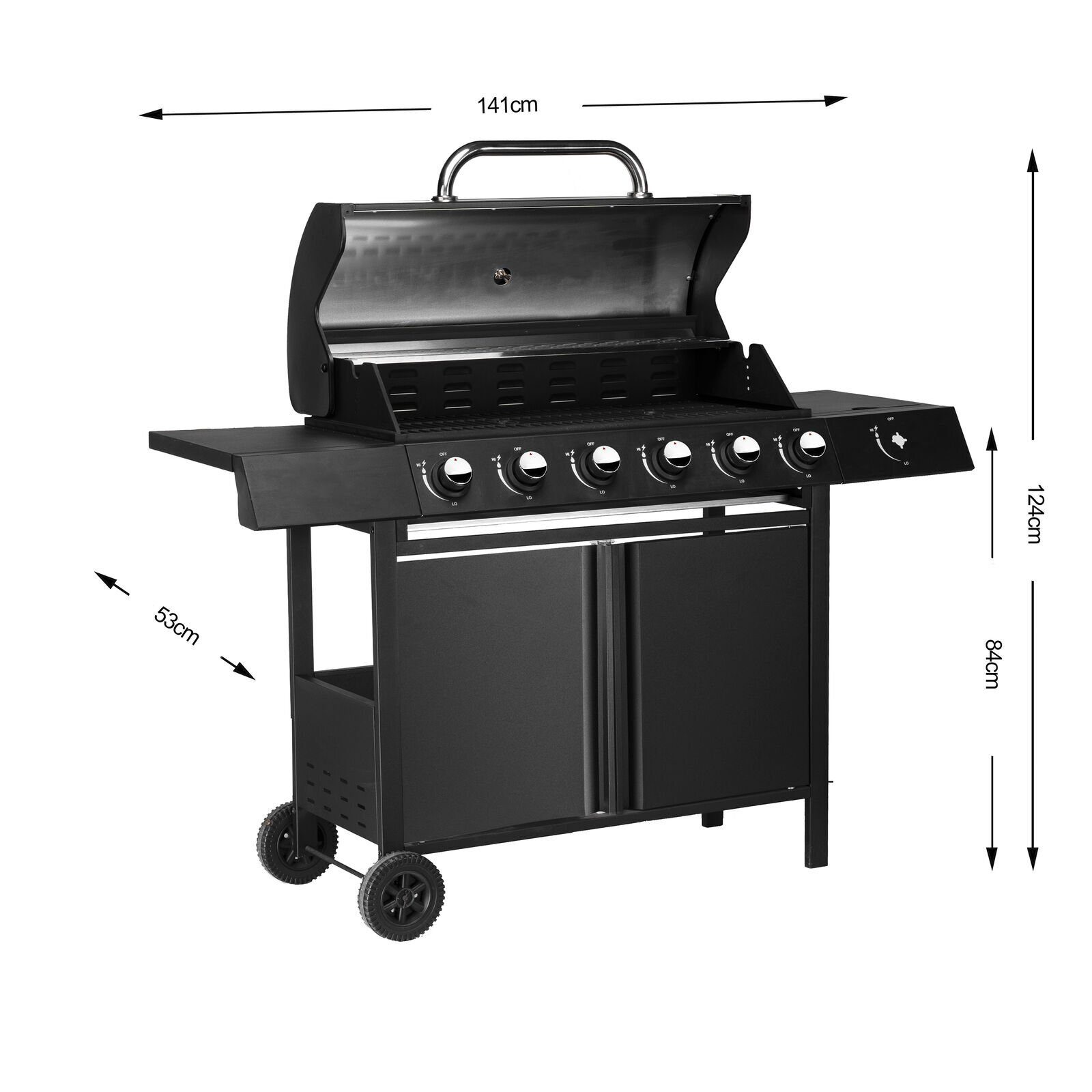 Kompletny stojak na grill gazowy grill grill wózek grill 6+1 stal nierdzewna z bocznym palnikiem