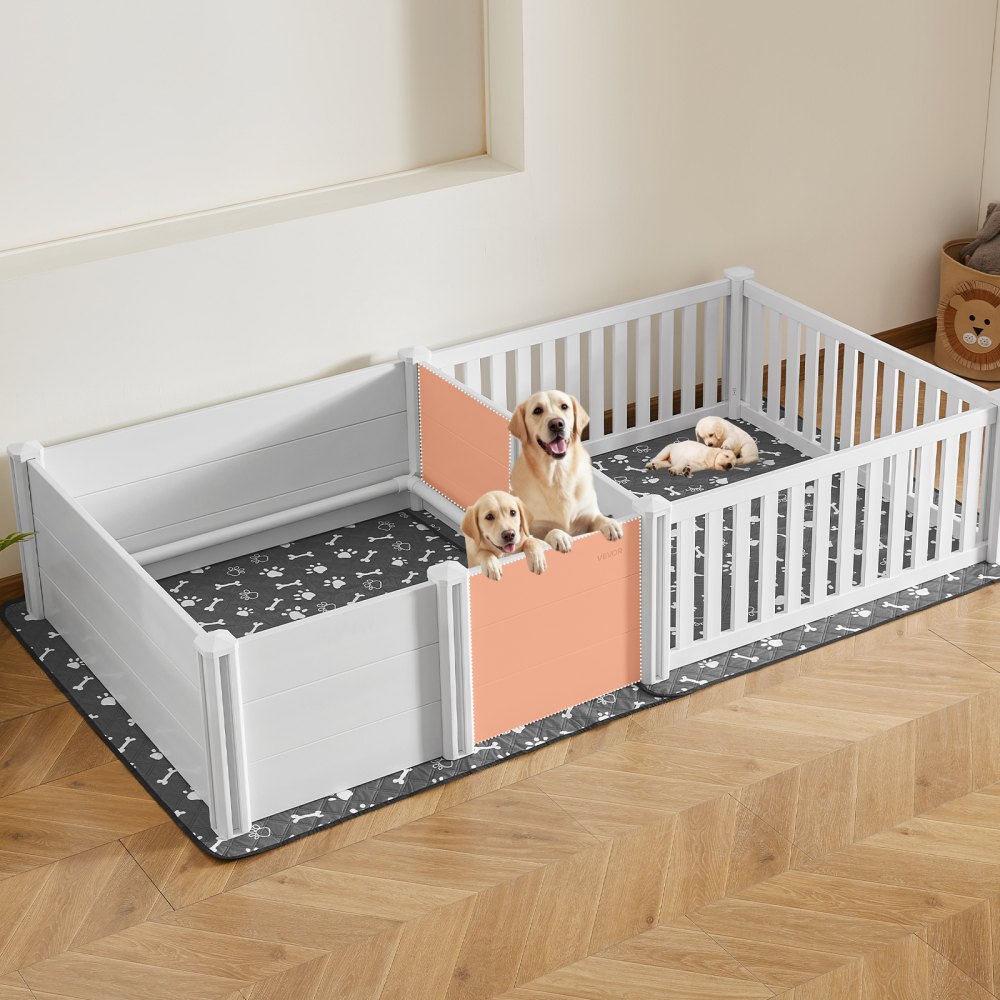 Werpbox voor honden, 237x123x46 cm, puppybox van kunststof PVC met in hoogte verstelbare deur & wasbaar plaskussen, 2-kamerindeling, puppybox voor extra grote honden, melkwit Werpbox voor honden, 237x123x46 cm, puppybox van kunststof PVC met in hoogte verstelbare deur & wasbaar plaskussen, 2-kamerindeling, puppybox voor extra grote honden, melkwit
