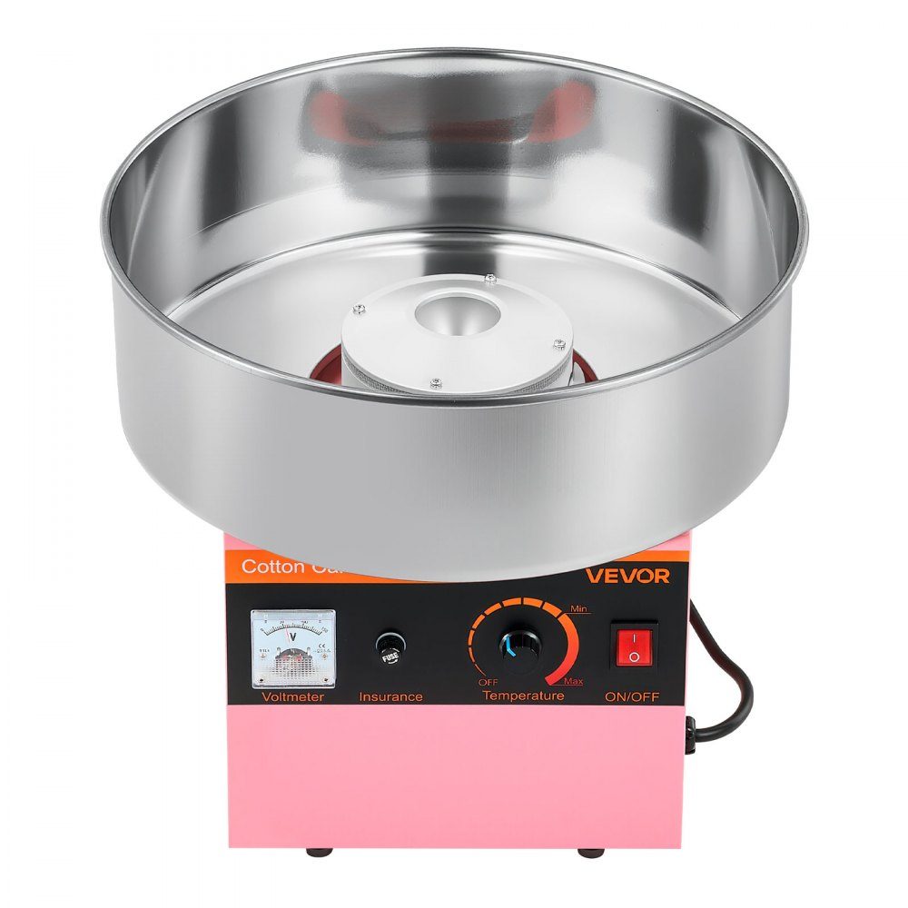 Machine à barbe à papa, machine à barbe à papa électrique 1000 W avec bol en acier inoxydable de 38 cm et cuillère à bonbons, fait de la barbe à papa pour les anniversaires à la maison, les réunions de famille, rose, 3500 tr/min – Réf. HT-23877
