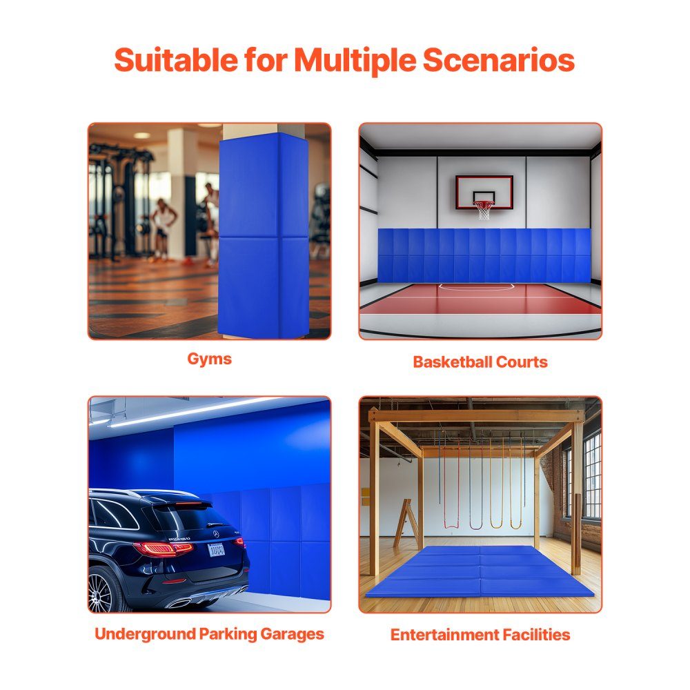 Gym Wall Pad (180 x 60 x 5 cm), Tear-Resistant Wall Mat, Removable High Density Foam Padding for Wall Mounting for Basketball Courts, Basement Protective Pad, Blue