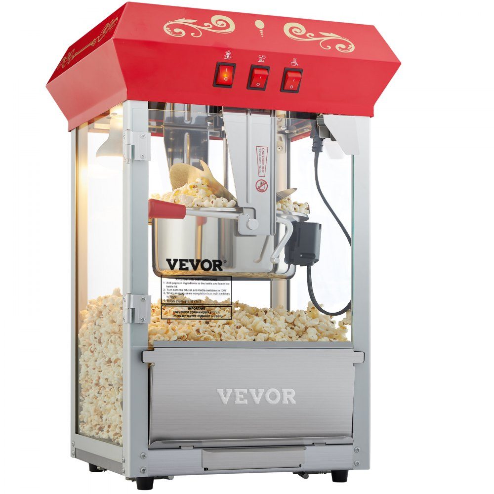 Machine à pop-corn Machine à pop-corn Machine à pop-corn 850 W, bouilloire de 8 oz pour 48 tasses par charge, machine à pop-corn de comptoir avec verre trempé, comprend une machine de style cinéma à 4 boules