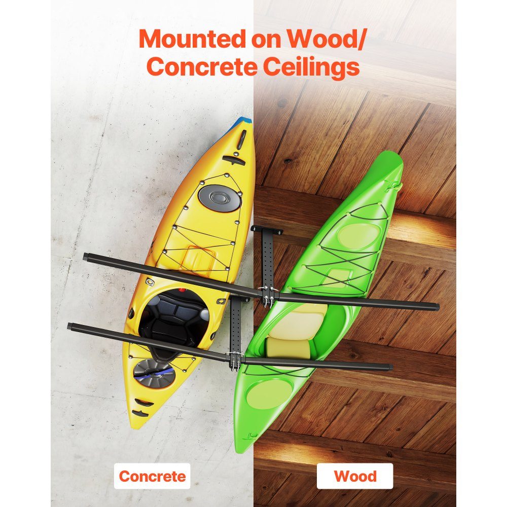 Kayak Storage Rack for 2 Kayaks/Canoes/Surfboards/Paddleboards, Kayak Stand, Ceiling Rack for Garage Mount, Adjustable Kayak Bracket (Ceiling Mount) with 250lb Load Capacity