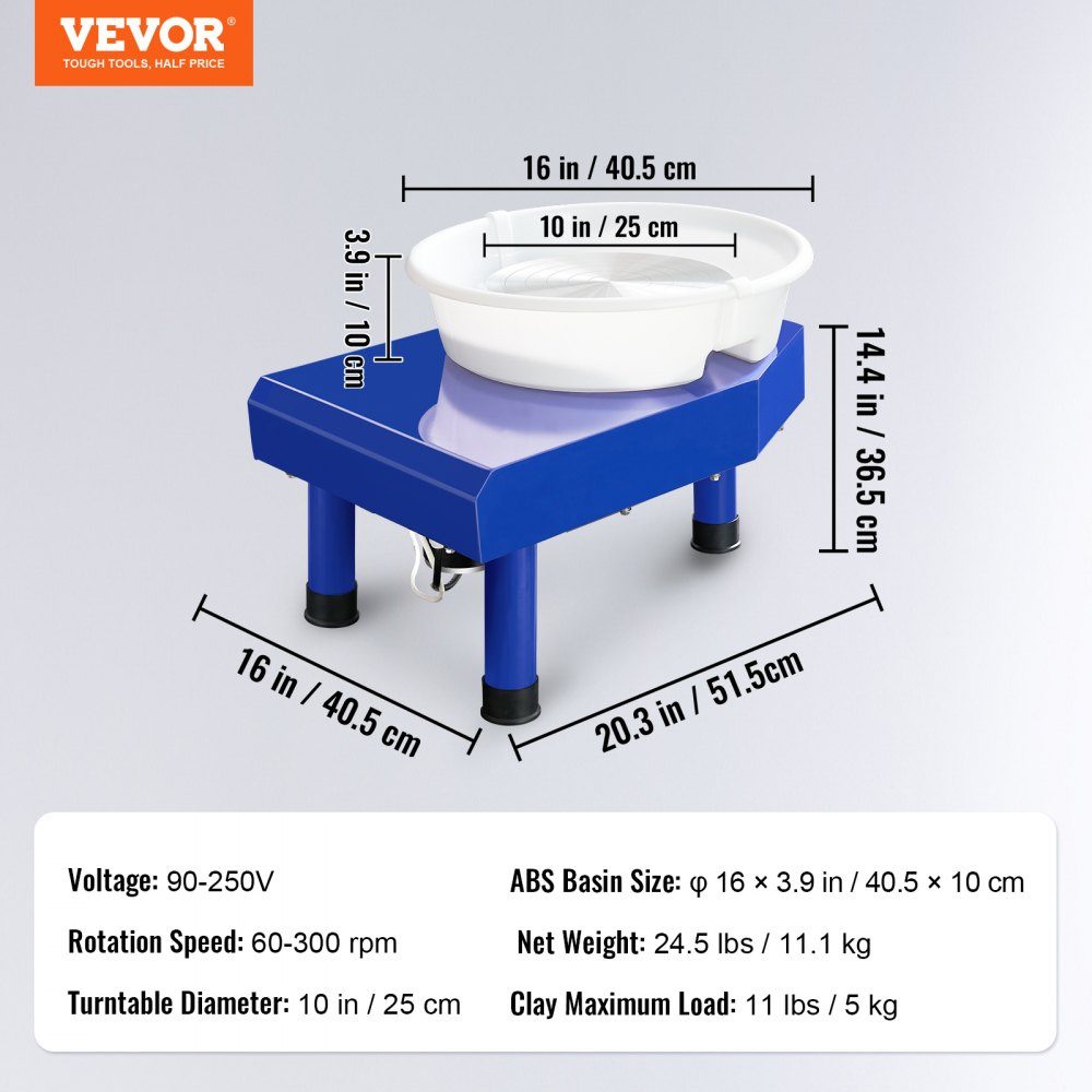 Töpferscheibe, Keramikscheibe, 350 W, elektrische Töpferscheibe, 25 cm, 300 U/min, Töpferscheibe, mit Pedal und Schürzenformmaschine, geeignet für Anfänger und Enthusiasten