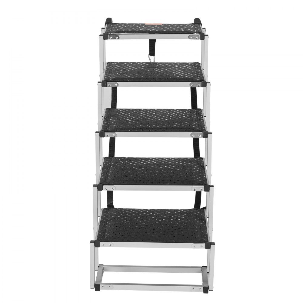 Dog Stairs for Cars, Wide 5 Step Dog Car Stairs, Folding Dog Car Ramp with Non-Slip Surface, Portable Lightweight Aluminum Pet Stairs for Car, SUV and Truck, Supports up to 68kg