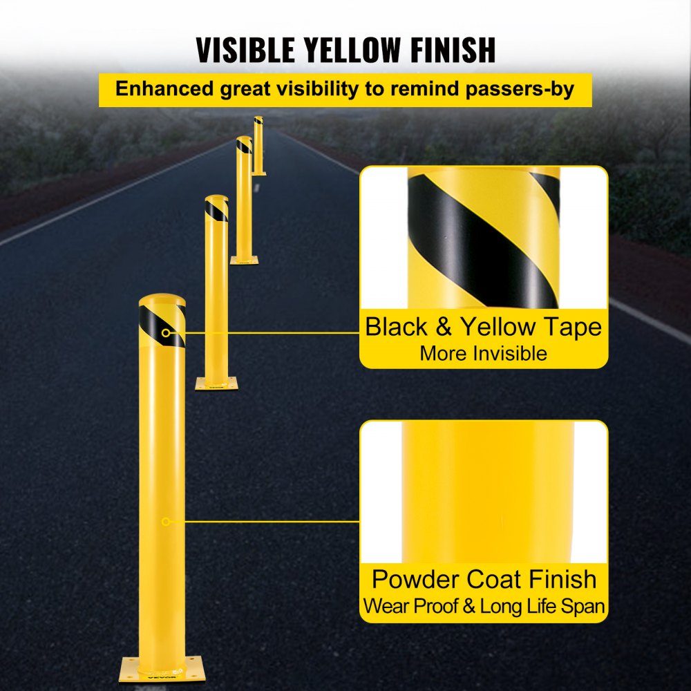 2 stuks veiligheidspaal Bolderpalen 107cm hoogte stalen buis Veiligheidspaalpalen Gele stalen veiligheidspaal Stalen veiligheidspaal met 8 ankerbouten Perfect voor verkeersgevoelige gebieden