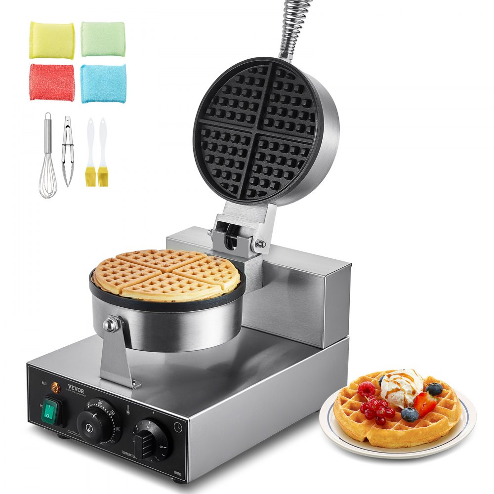 Commercial waffle iron 1230 W waffle maker with non-stick baking surfaces stainless steel waffle iron with temperature and time control, for restaurant bakery 4 fan-shaped waffles Commercial waffle iron 1230 W waffle maker with non-stick baking surfaces stainless steel waffle iron with temperature and time control, for restaurant bakery 4 fan-shaped waffles