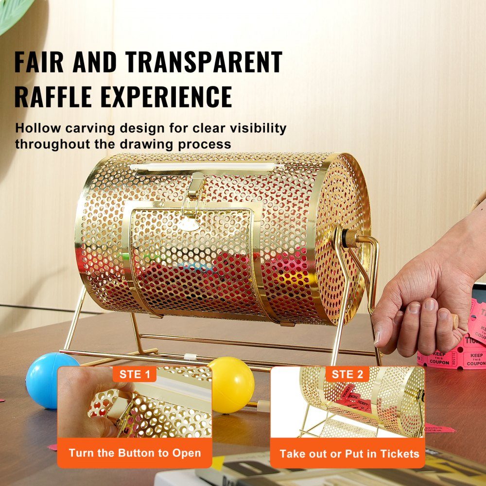 Lotto drum Glückskind 3500 tickets or 100 raffle balls capacity, professional lottery rotating cage made of metal, lottery turntable, lottery box for lottery games Golden
