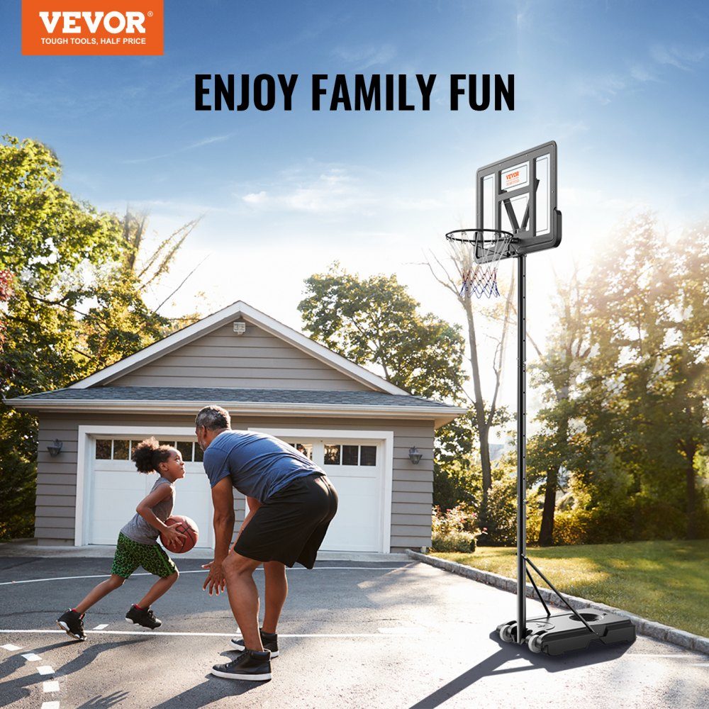 Panier de basket-ball d'extérieur, support de basket-ball réglable en hauteur de 122 à 305 cm, système de basket-ball noir résistant aux intempéries et à la rouille, support de panier de basket avec mobile à eau ou à sable