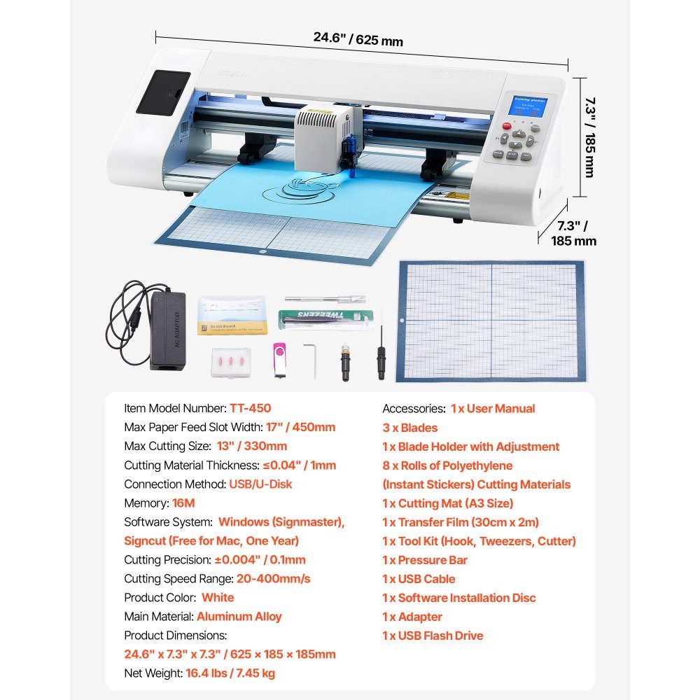 Vinyl cutter (33cm cutting size) with automatic edge detection & design software & materials, compatible with SVG/EPS/PLT, for custom craft card stickers