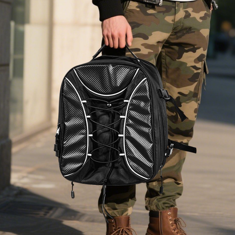 Motorrad-Hecktasche, Rücksitztasche (22–34 l), mit wasserdichtem Regenschutz, Motorrad-Gepäckaufbewahrung, Gepäckträgertasche mit Riemen und Gummiband, Motorradgepäck, Schwarz