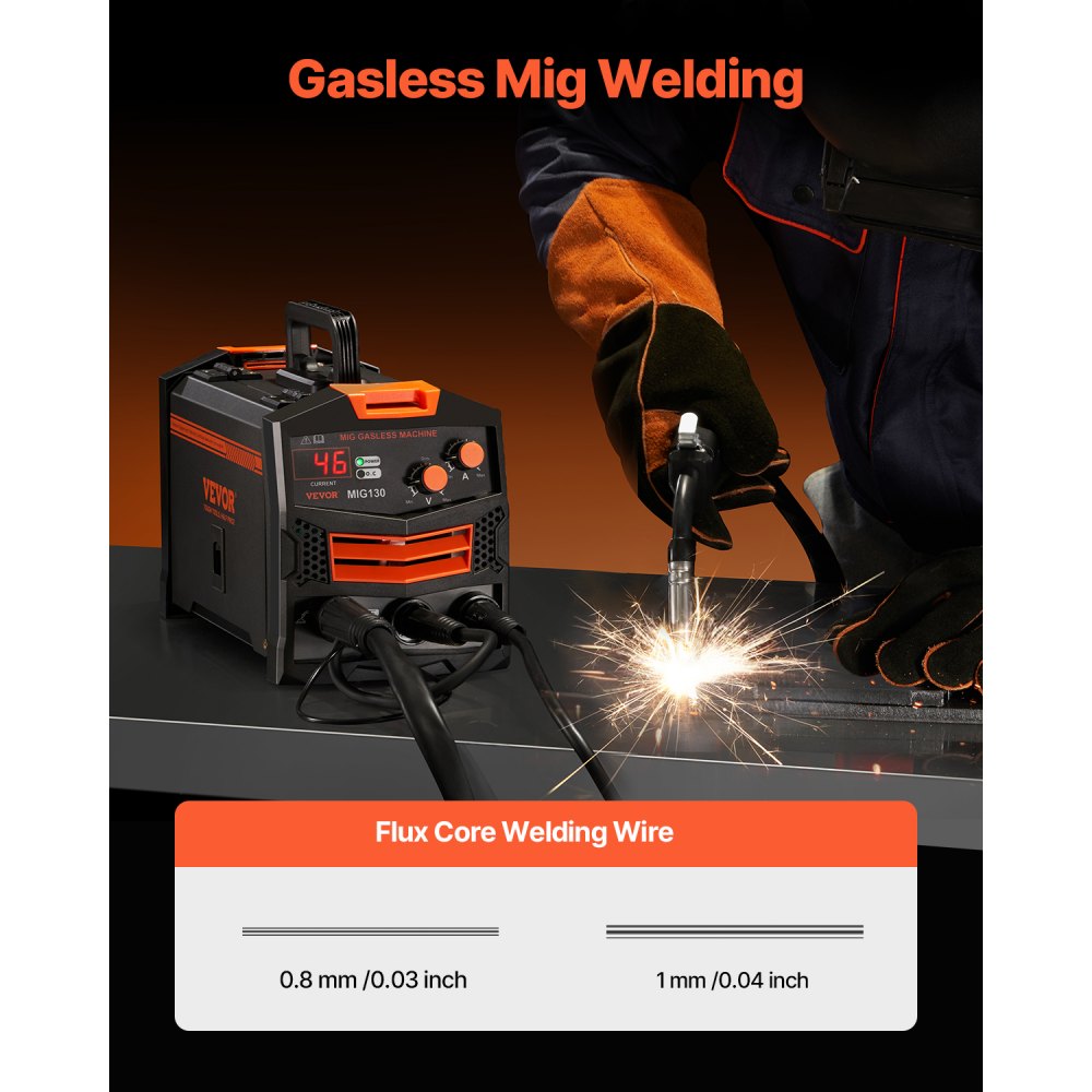 MIG Welder, 130A Synergic MIG Welding Machine, Gasless Cored Wire Welder, Portable MIG Welder with IGBT Inverter Technology and Digital Display Screen