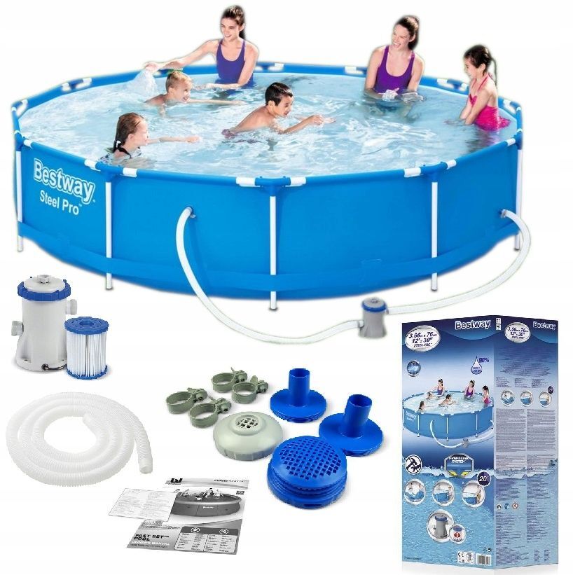 Piscine ronde Bestway Steel Pro 56681 366x76 cm piscine bleue avec pompe filtre à sable Piscine ronde Bestway Steel Pro 56681 366x76 cm piscine bleue avec pompe filtre à sable