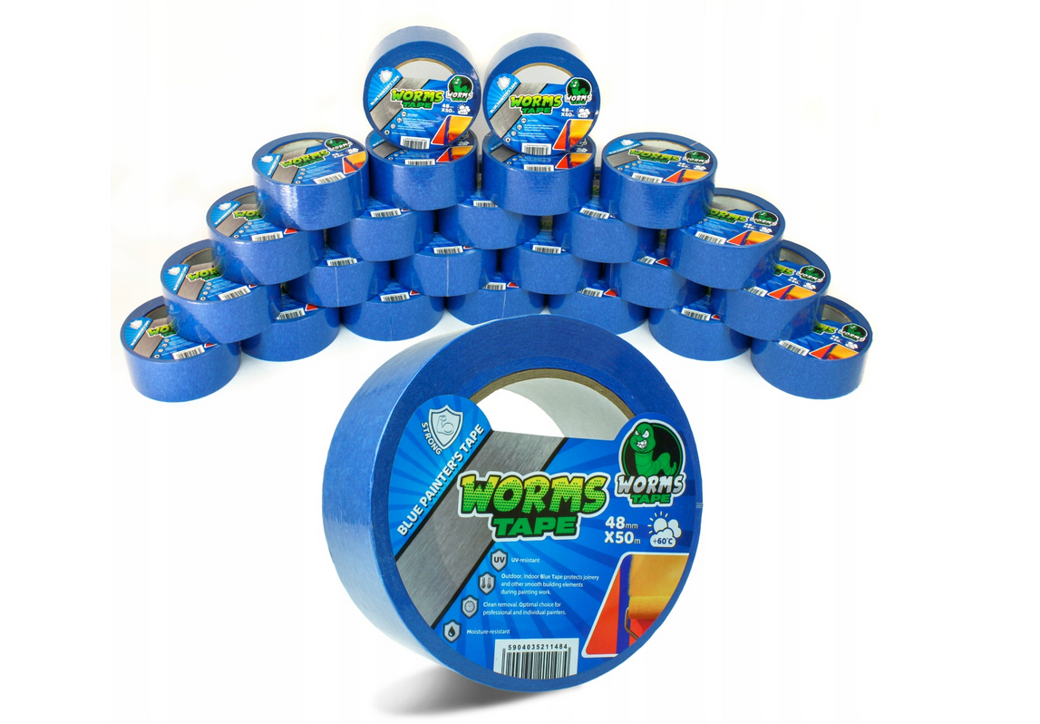 24x Premium WORMS TAPE Malerband BLAU 38mm x 50m