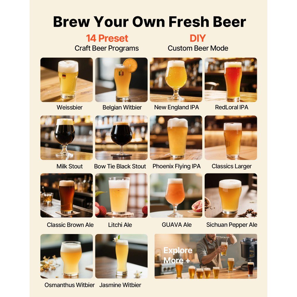 Automatische Bierbrauanlage 13L, 1500W Bierbraumaschine, All-in-One-Heimbrauanlage mit Maische- und Kochgerät, 304-Edelstahl-Innentank, DIY-Bierbrauen