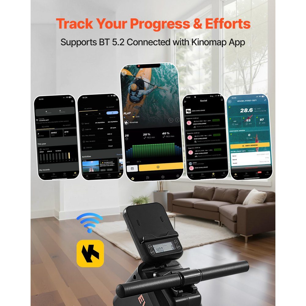 Quiet Magnetic Rowing Machine with 16 Resistance Levels, Foldable Home Rowing Machine with Smooth Pulley Design and LCD Monitor, Bluetooth App Compatible, 158kg Load Capacity